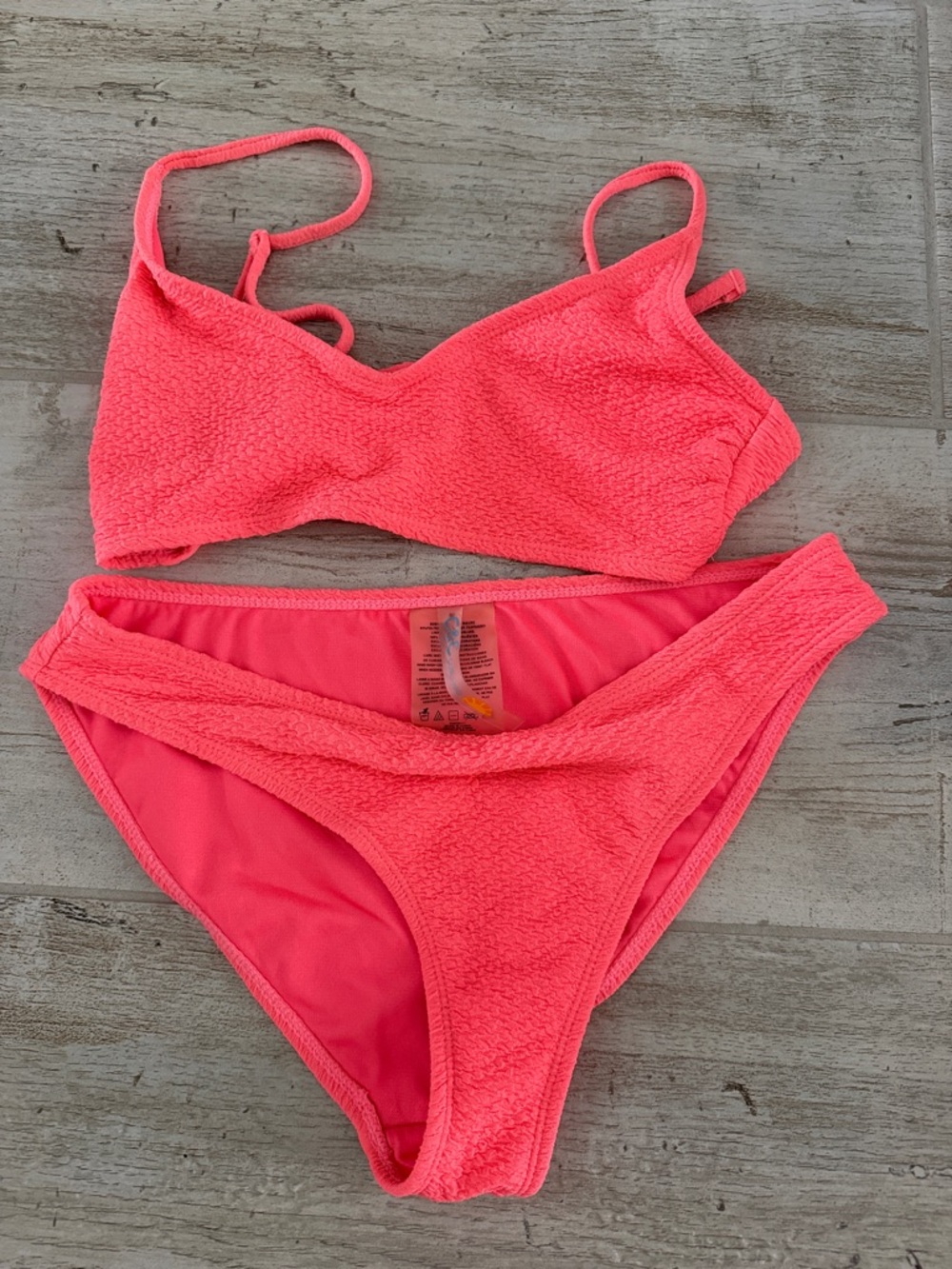 C&C California Neon Coral Textured Two-Piece Bikini